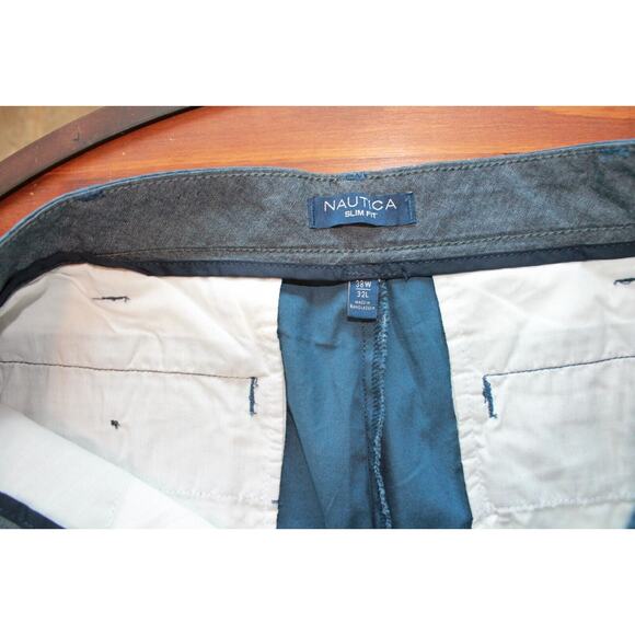 Nautica Men's 38x32 Slim Fit Pants Lapis Blue Flat Front Palm Branch Pattern - Picture 3 of 5